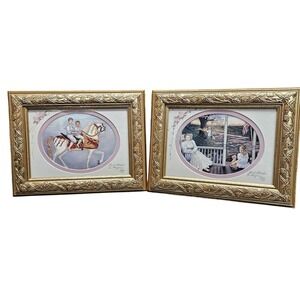 VTG Ann Taylor 1998 Gold‎ Framed Prints Americana Painted Pony Yellow Ribbon Art
